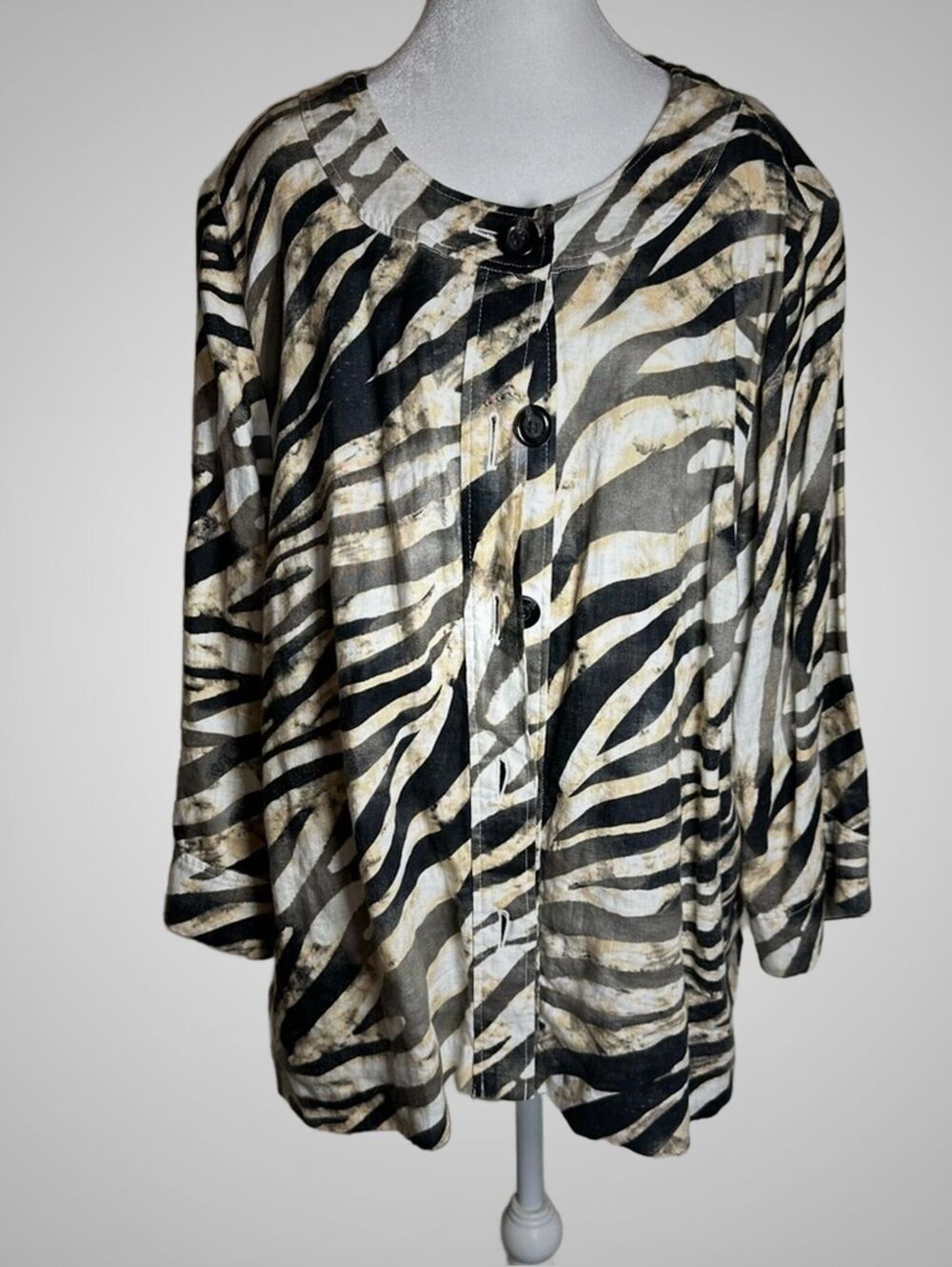 Linen zebra burnout pattern shacket coastal Grandma maximalist artsy sz 20w 2xl